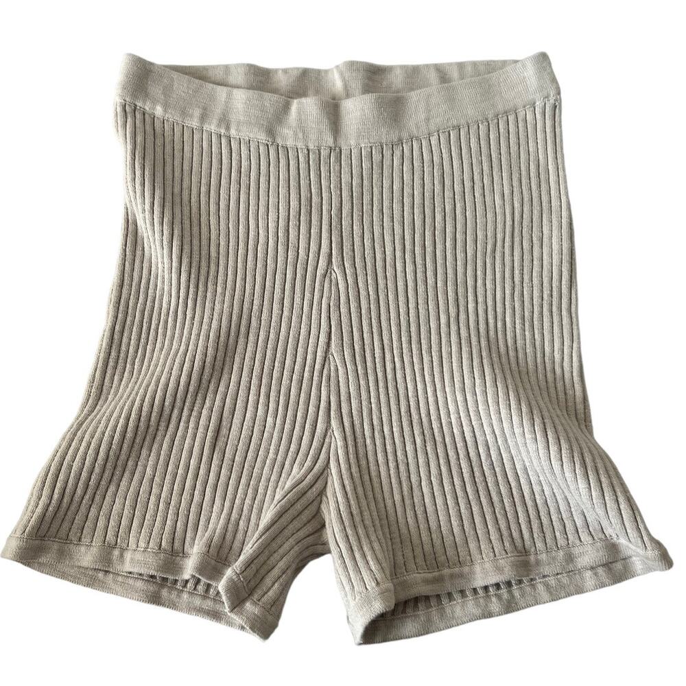 Free People High Waist Ribbed Shorts - Cream